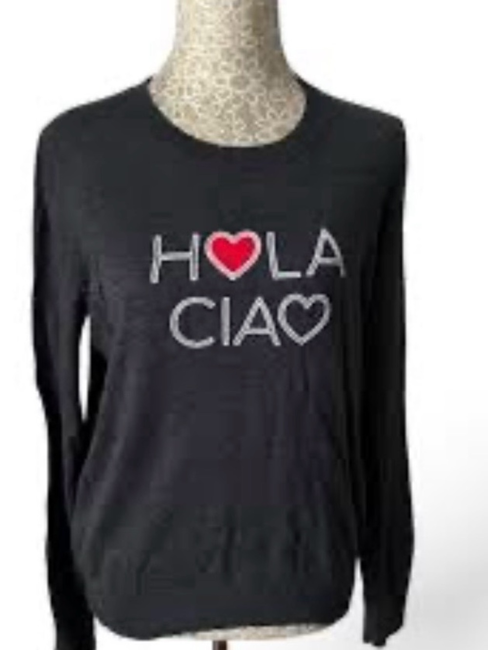 Banana Republic Black Crewneck Sweater with Red Heart Graphic size M